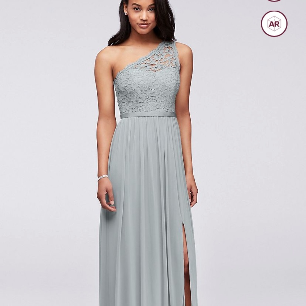 David’s Bridal One Shoulder Lace Bridesmaid Dress Size 4 Mystic - Picture 4 of 4